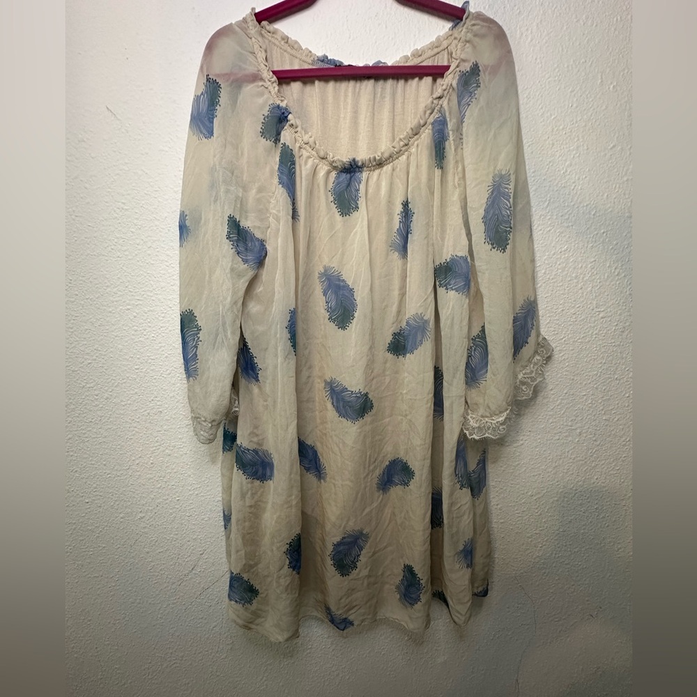 Anthropologie Alice Rinaldi Feather Print Sheer Tunic/Dress